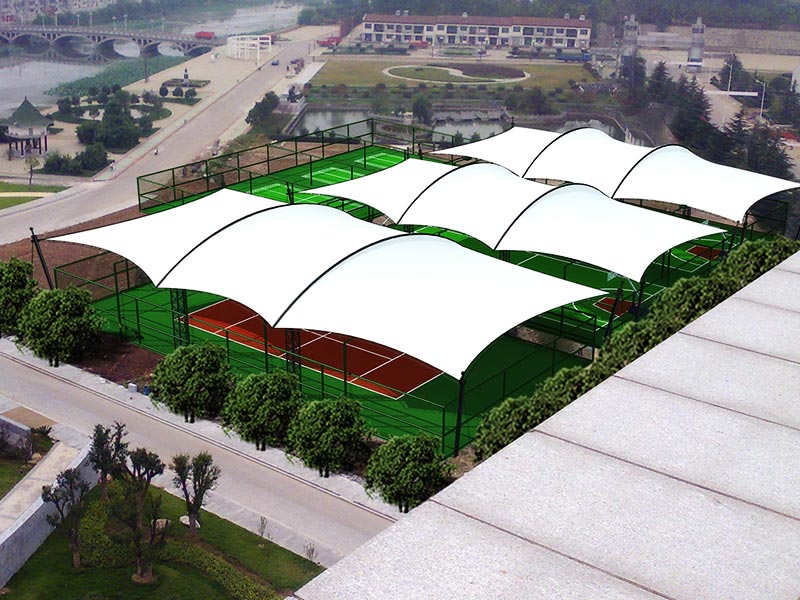 Tensile fabric structure for basketball court shade & roof