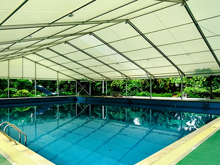 Swimming pool tensile roof fabric shade structure canopy