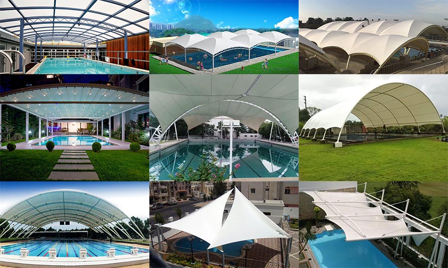 swimming pool tensile roof fabric shade structure canopy