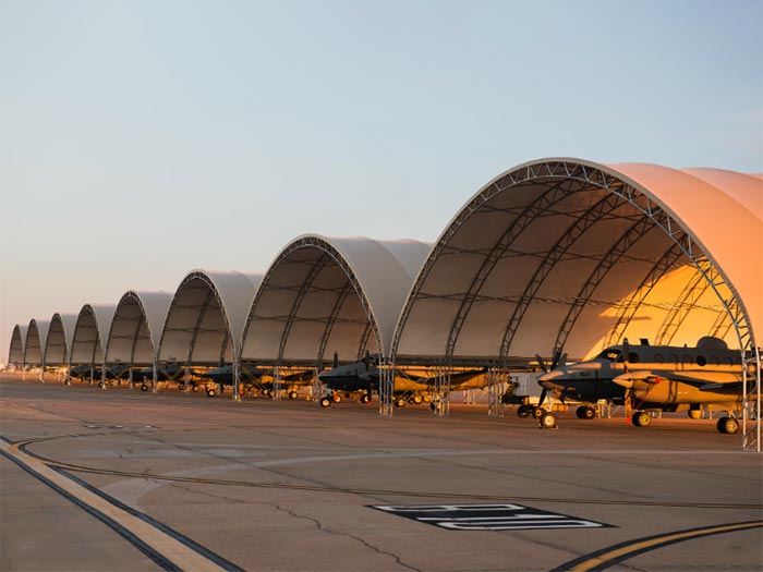 Tensile fabric structures for aircraft hangar