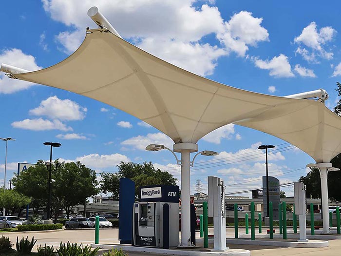 Custom tensile structure fabric canopy roof for ATM bank