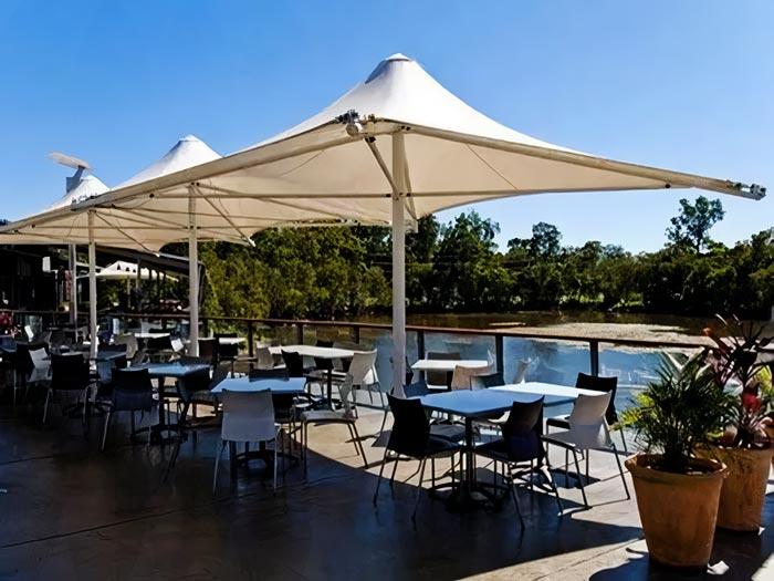 Tensile structure fabric awnings for coffee shop & restaurant