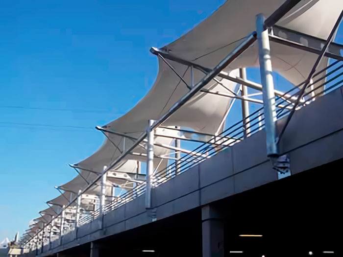 Pedestrian bridge canopy sunshade tensile structure