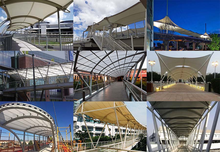 pedestrian bridge canopy sunshade tensile structure