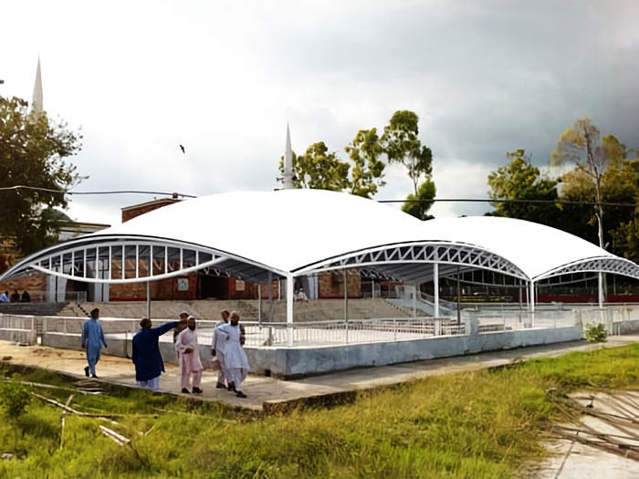 Yemeni church square shade tensile fabric shed