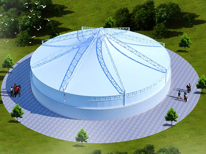 Sewage treatment plant dome tensile fabric canopy structure