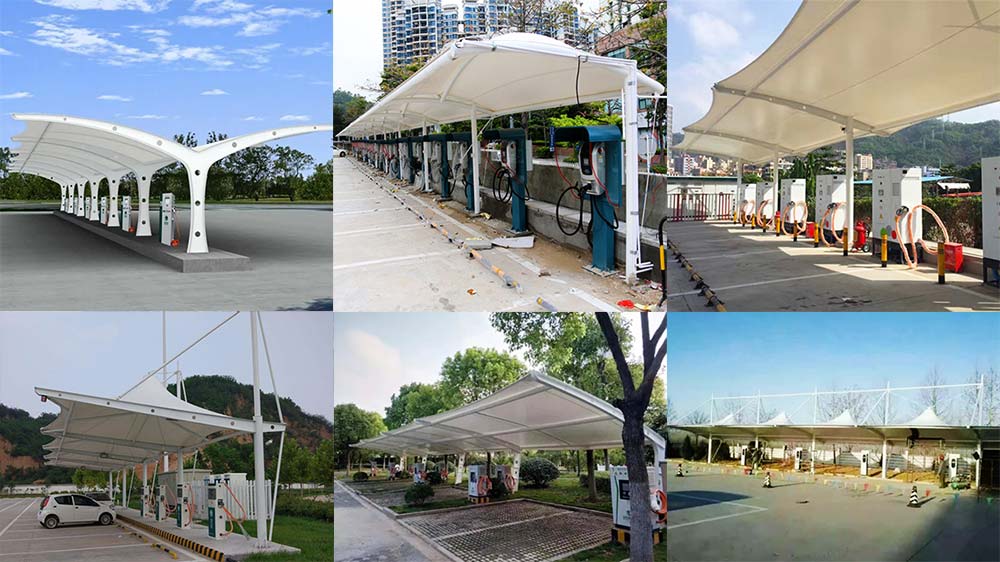 tensile membrane structure parking canopy with charging pile