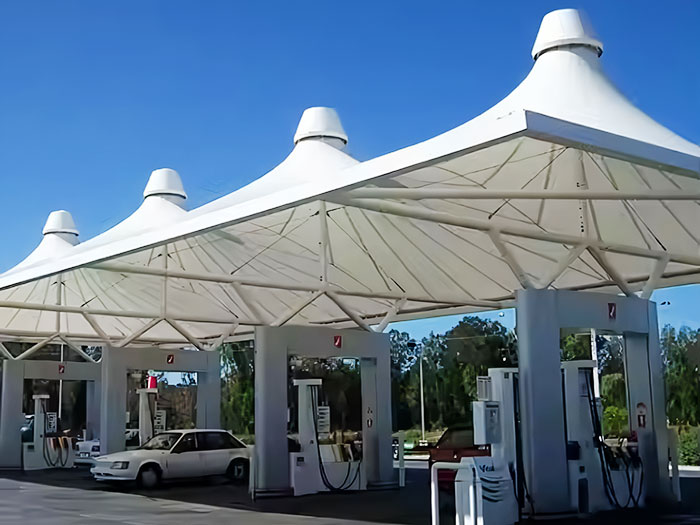 Oil and gas fuel station canopy tensile roof structures