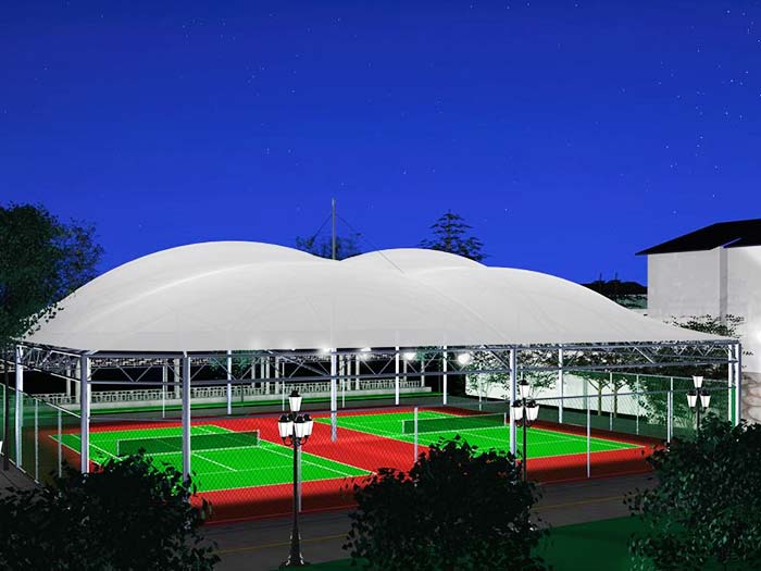 Tennis court sunshade canopy tensile fabric shed